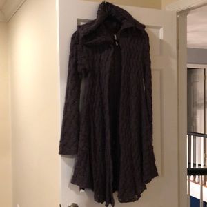Free People Plum long hooded cardigan